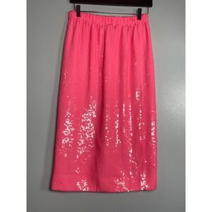 J.CREW Collection Neon Pink Sequin Midi Skirt XS Sparkly Party Barbiecore Glam